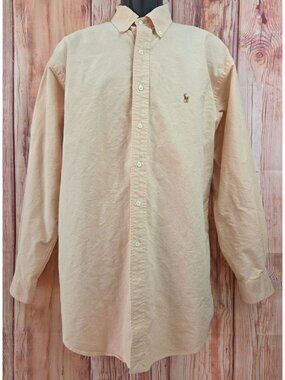 Ralph Lauren Yarmouth Long Sleeve Dress Peach Shirt 16.5-34
